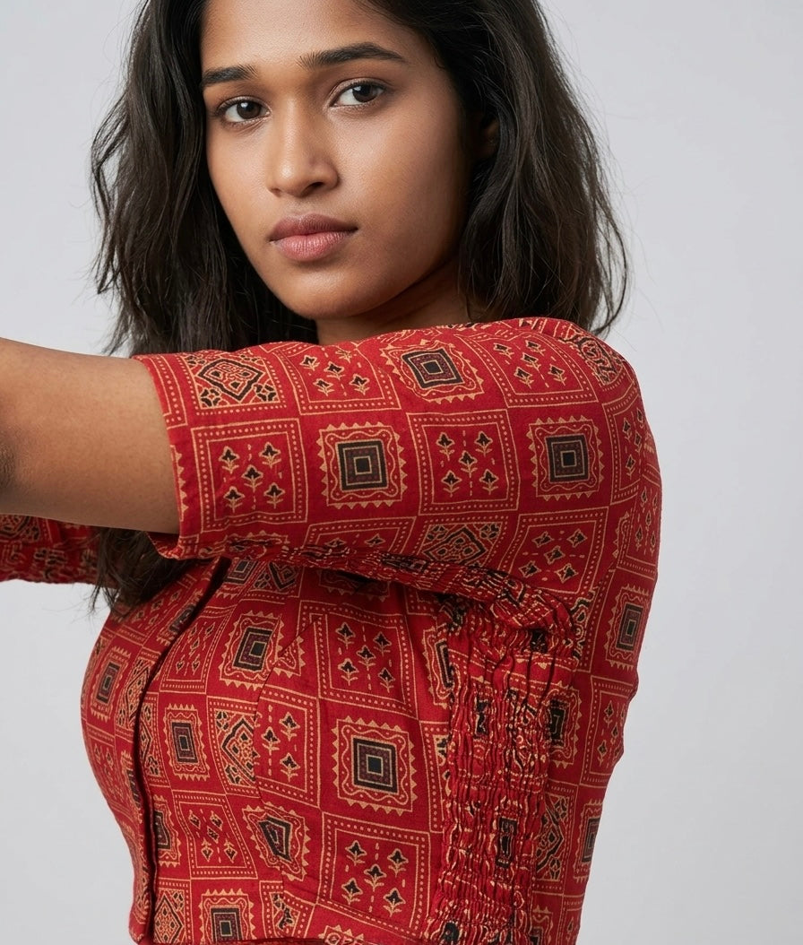 Cotton Side Strechable Blouse (Red)