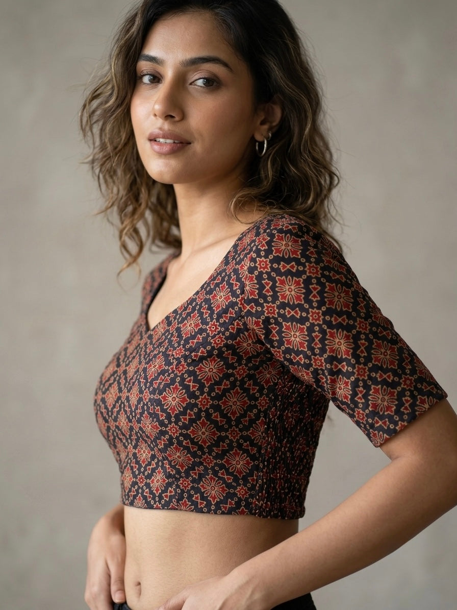 Cotton Side Strechable Blouse (Navy Blue)