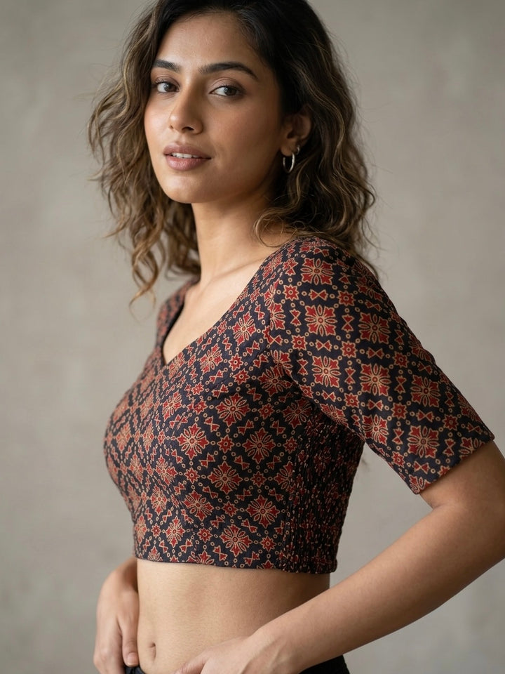 Cotton Side Strechable Blouse (Navy Blue)
