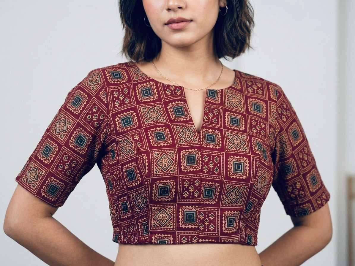 Cotton Side Strechable Blouse (Maroon)