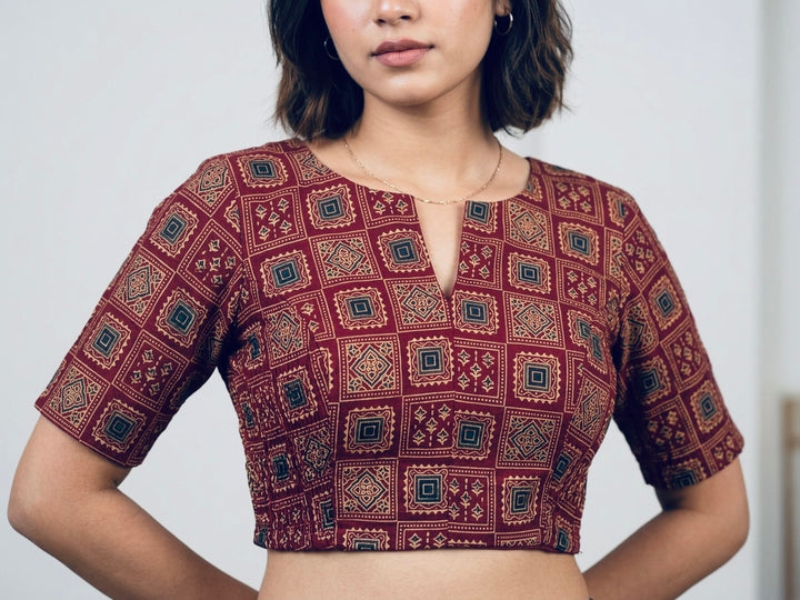 Cotton Side Strechable Blouse (Maroon)