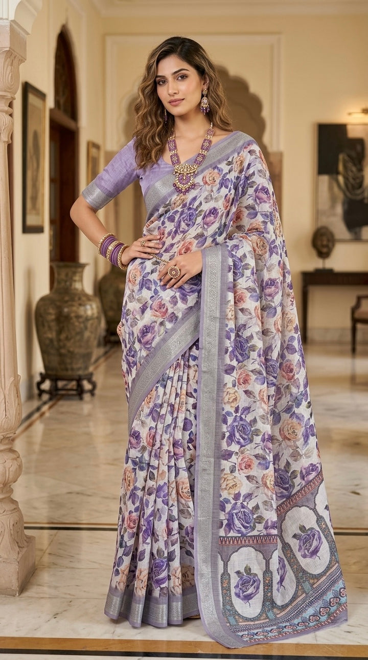 Naira-Pure Cotton (Lavender & Off-White)