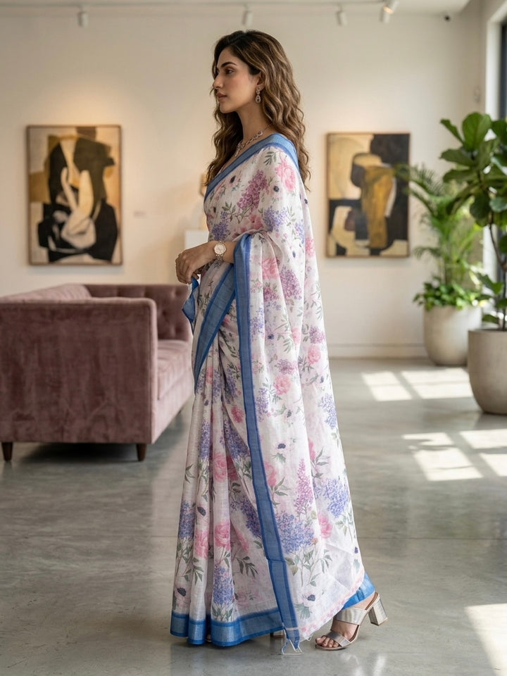 Naira-Pure Cotton (Off-White & Vibrant Pink)