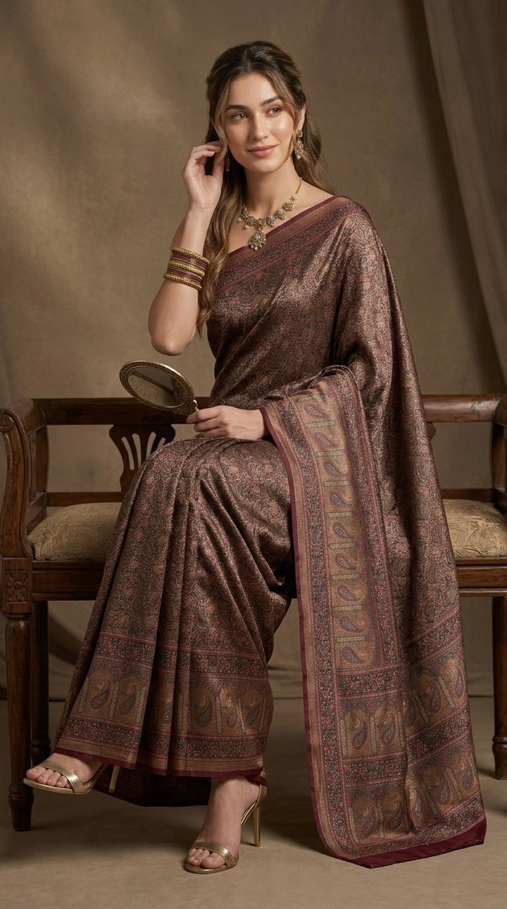 Aadhya-Premium Silk(Deep Rich Wine & Bronze)