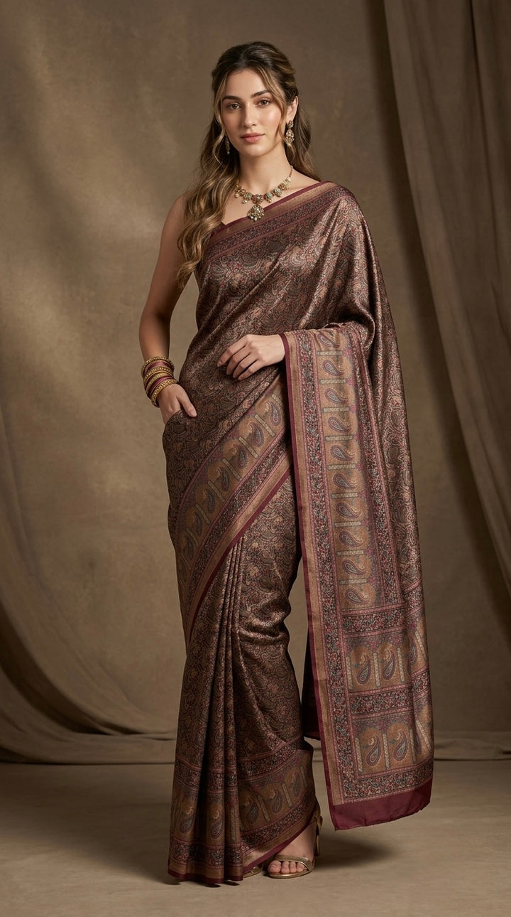 Aadhya-Premium Silk(Deep Rich Wine & Bronze)