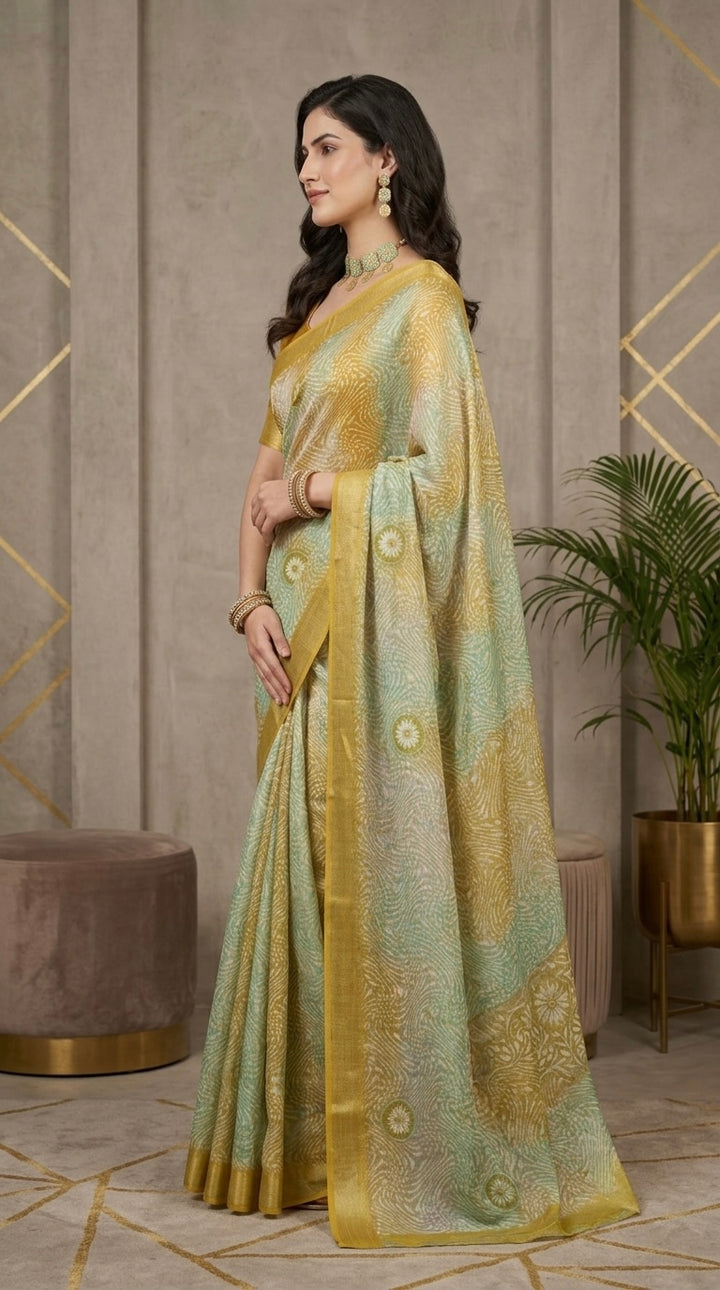 Nivya-Chiffon( Soft Pastel Green & Warm Golden-Yellow )