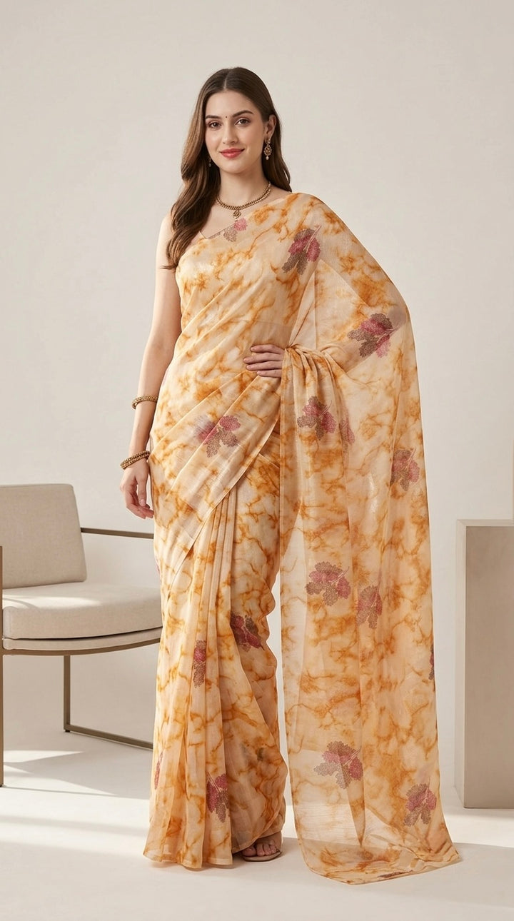 Nivya-Chiffon( Warm Caramel & Cream Marbled )
