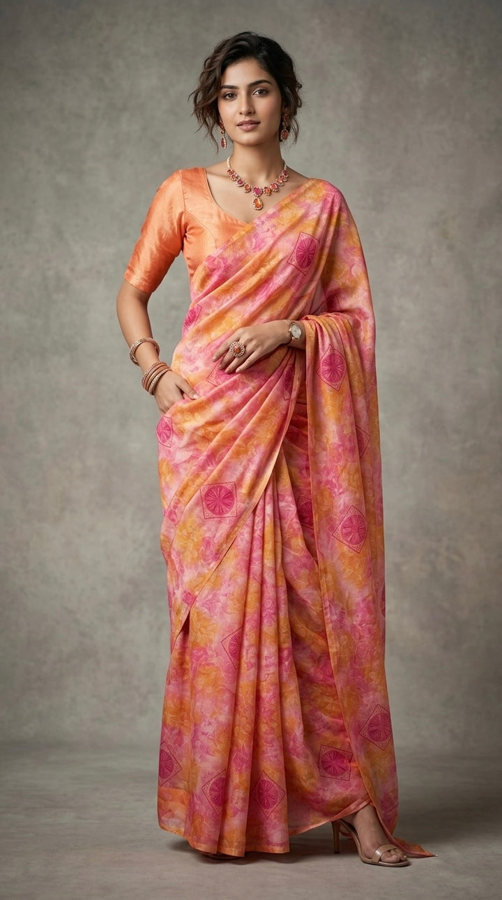 Nivya-Chiffon(Vibrant Pink & Peach Gradient)