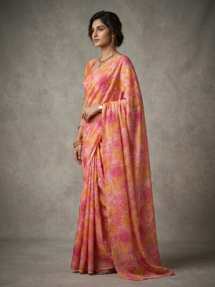 Nivya-Chiffon(Vibrant Pink & Peach Gradient)