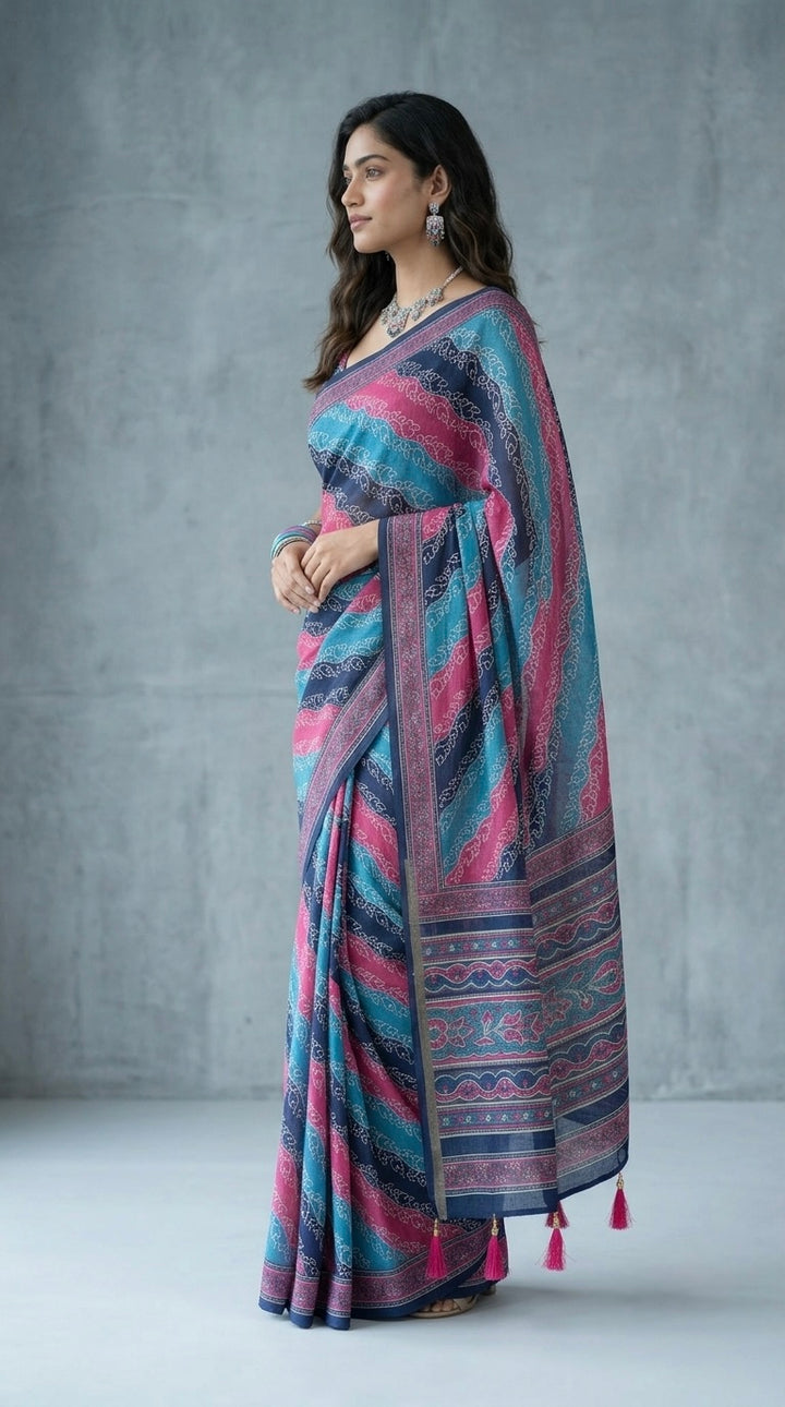 Naira- Pure Cotton (Vibrant Blue & Hot Pink Striped)