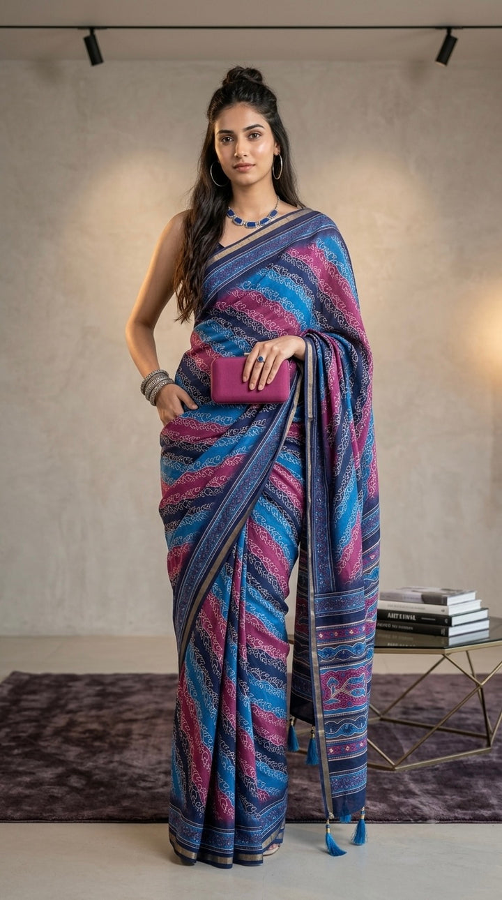 Naira- Pure Cotton (Deep Blue & Magenta Base )