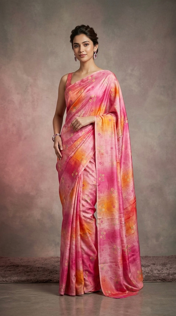 Nivya- Chiffon (Vibrant Pink, Orange & Soft Yellow)