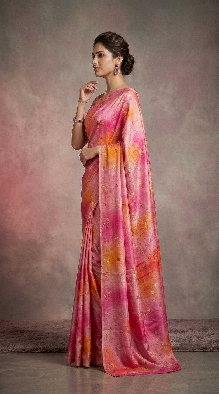 Nivya- Chiffon (Vibrant Pink, Orange & Soft Yellow)