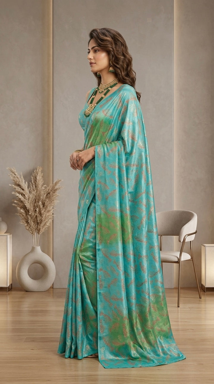 Nivya- Chiffon( Vibrant Turquoise Blue & Soft Green)