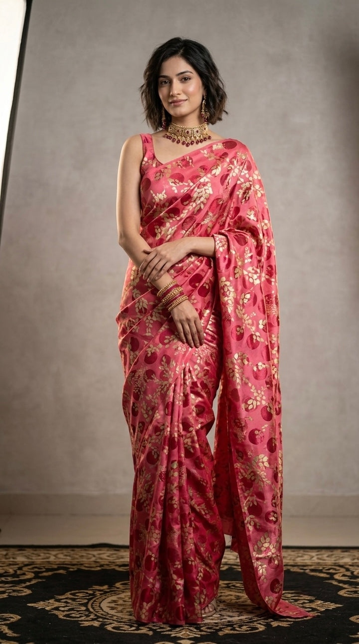 Nivya- Chiffon(Vibrant Pink & Deep Rose-Toned Base)