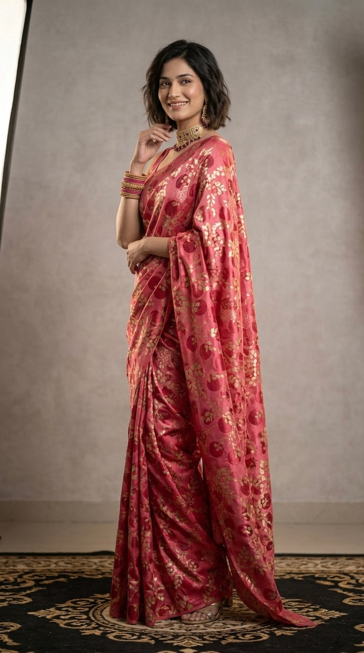 Nivya- Chiffon(Vibrant Pink & Deep Rose-Toned Base)