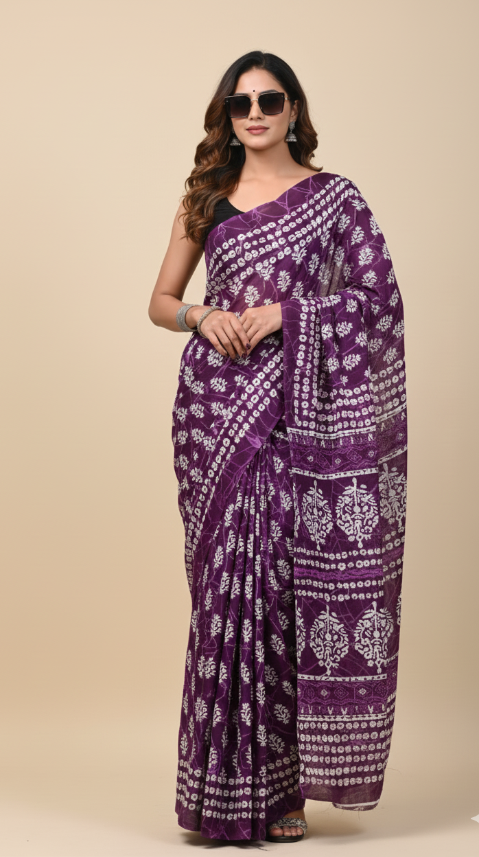 Lavender Dream – Pure Cotton Mulmul in Purple & White Elegance