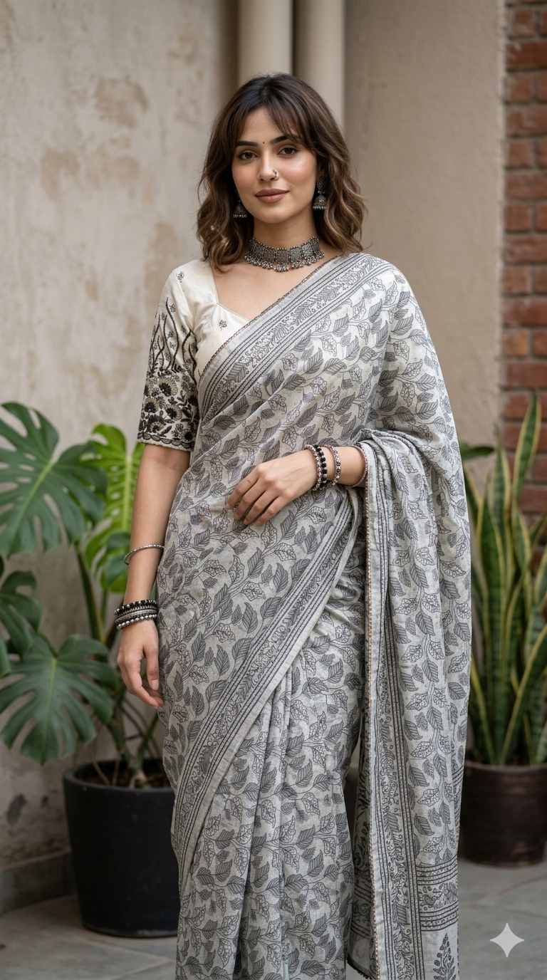 Silver Leaf Serenity saree