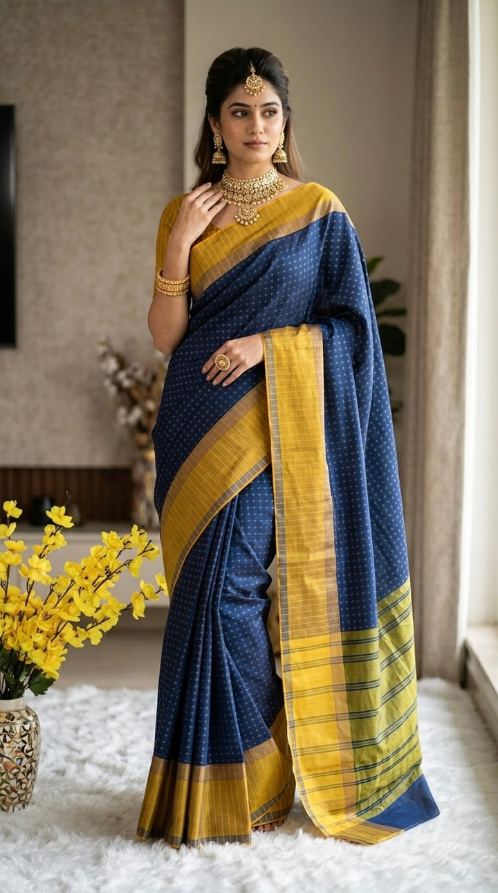KanMani-South Silk (Navy Blue & Yellow)