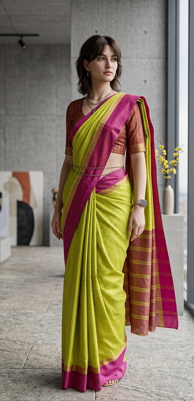 Kanmani- South Silk ( Lime green & Pink)