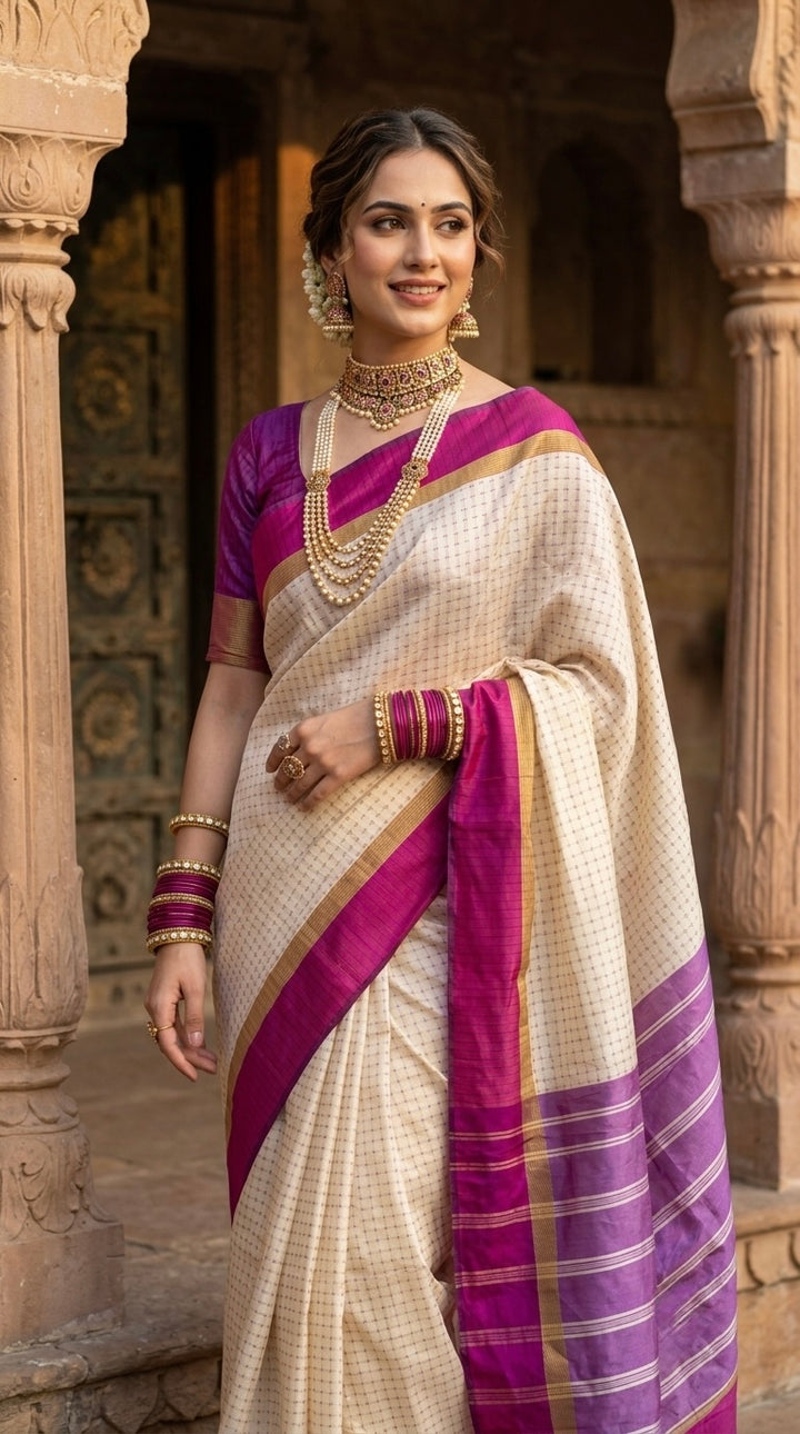 KanMani-South Silk (Cream & Pink)