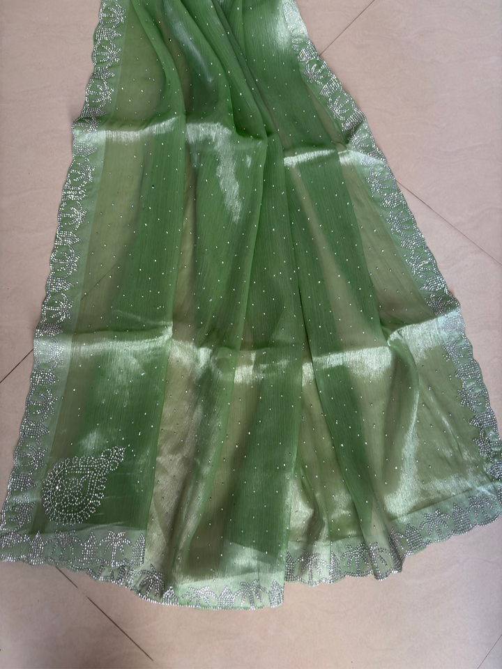 Green Tissue Party Wear Saree