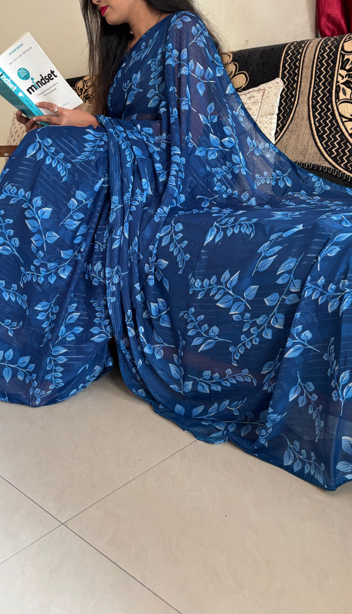 Navy Blue Soft fabric Printed Saree