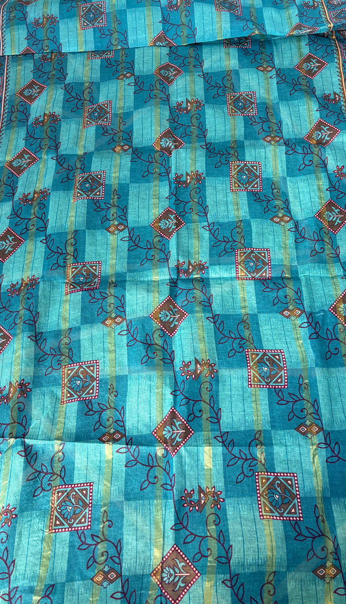 Sky blue printed cotton saree