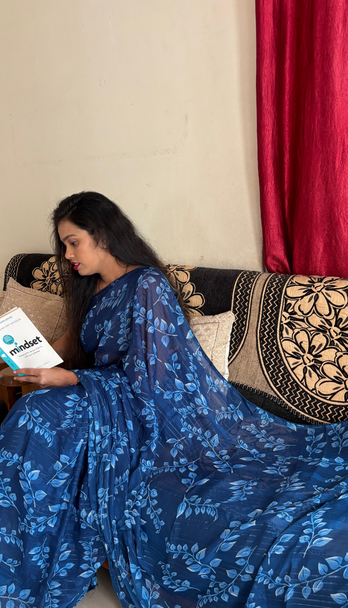 Navy Blue Soft fabric Printed Saree