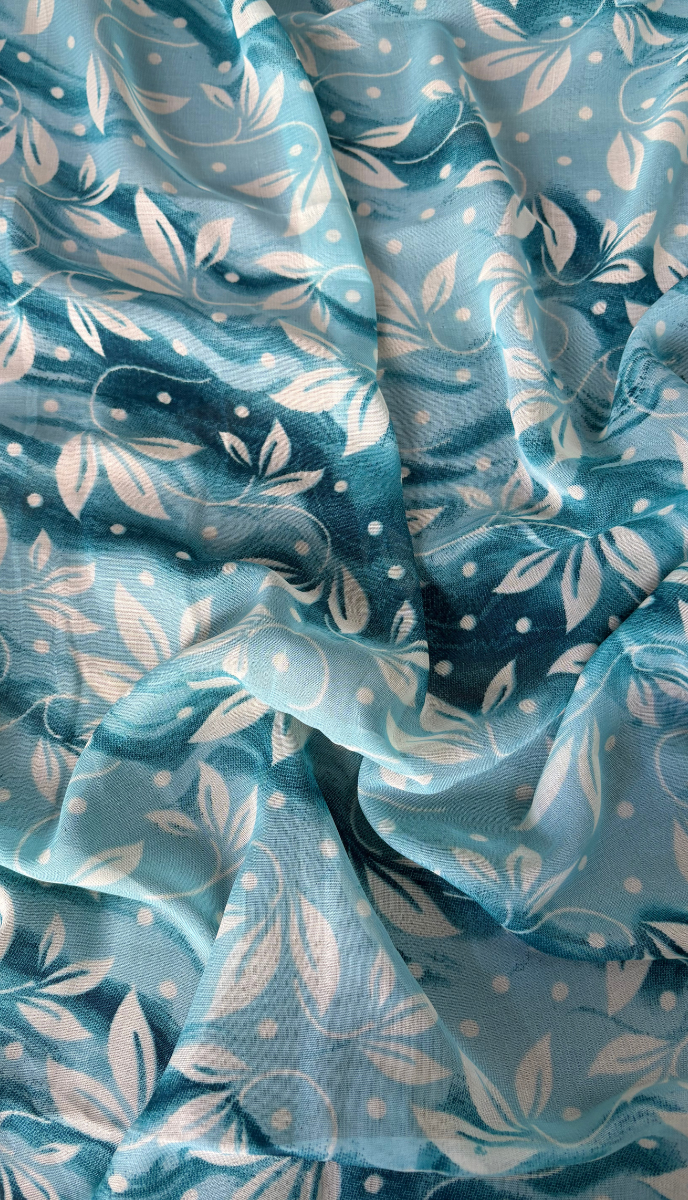 Sky blue leaf printed soft saree