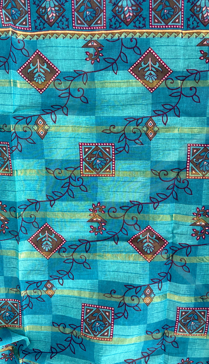 Sky blue printed cotton saree