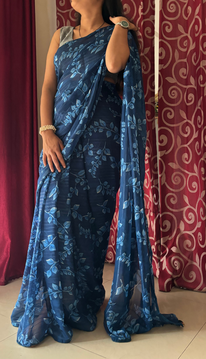Navy Blue Soft fabric Printed Saree