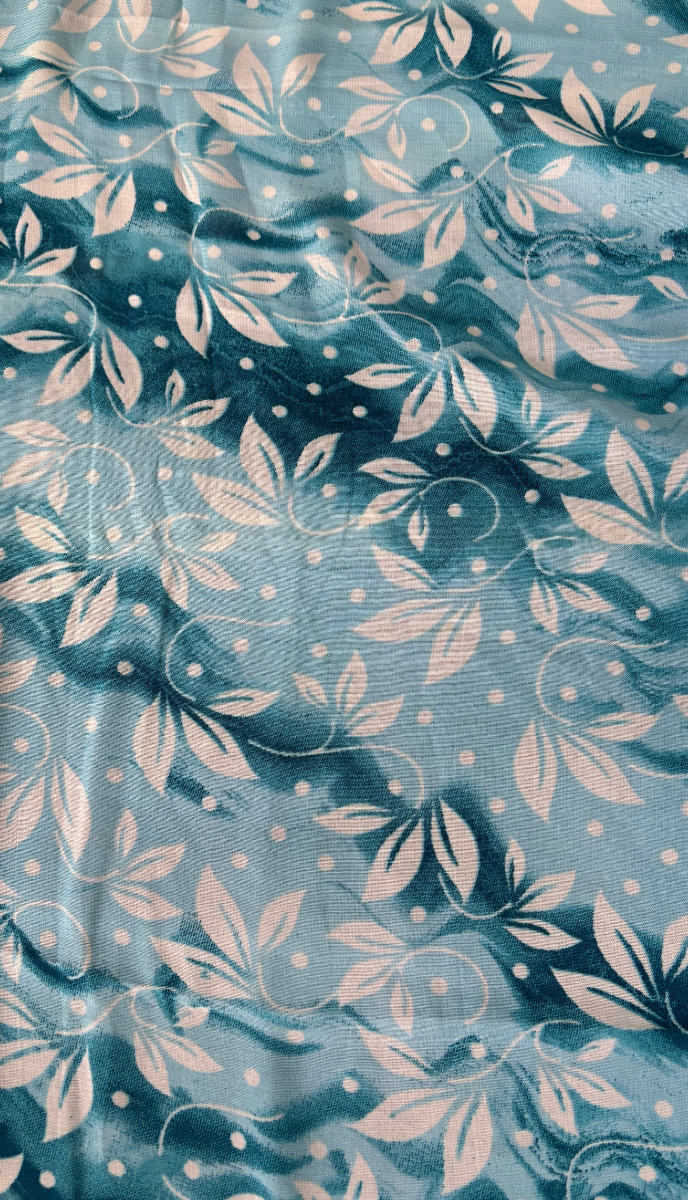 Sky blue leaf printed soft saree