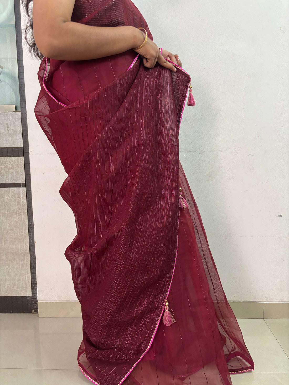 Maroon Organza Saree