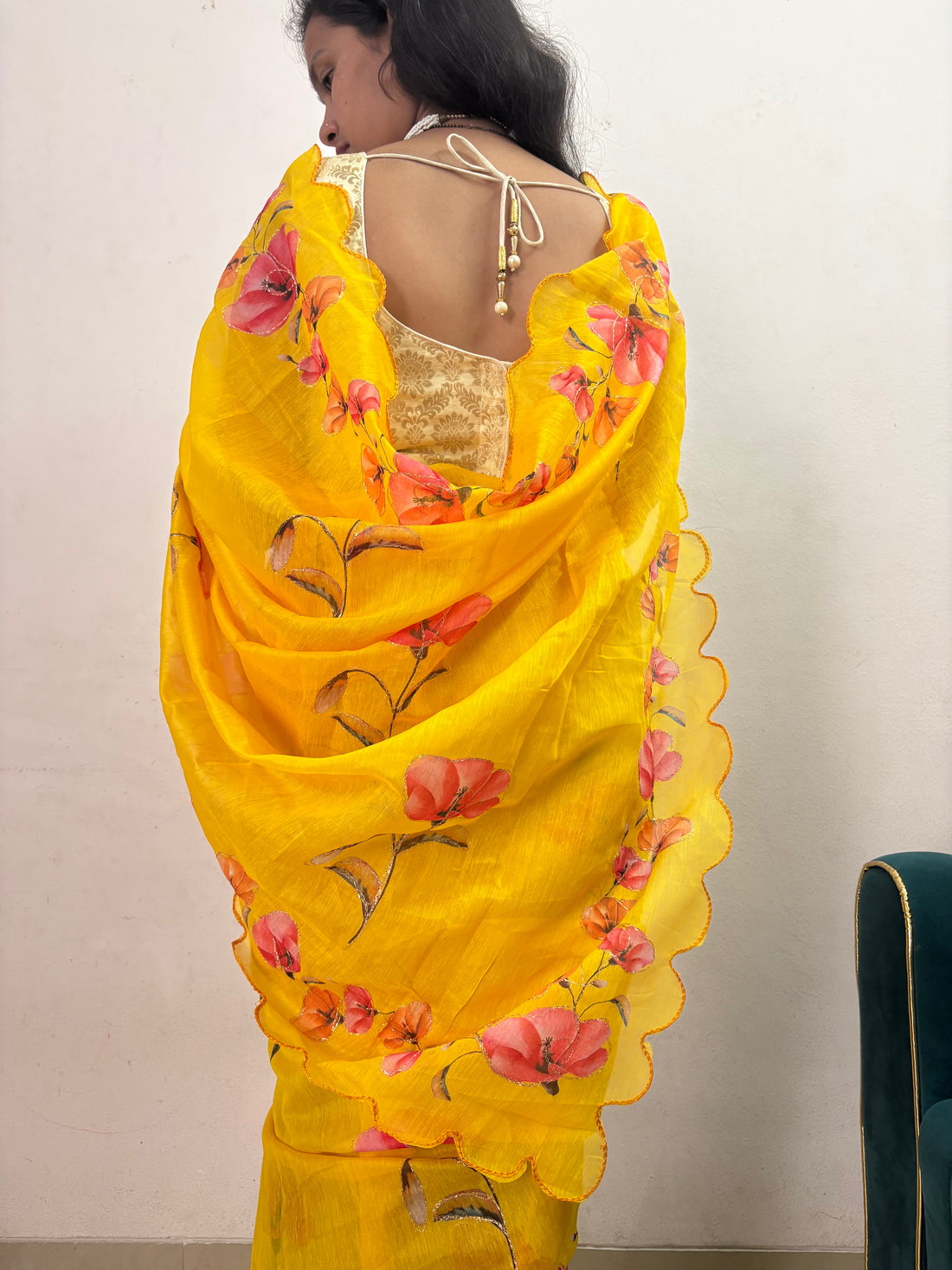 Yellow Floral Cotton Saree