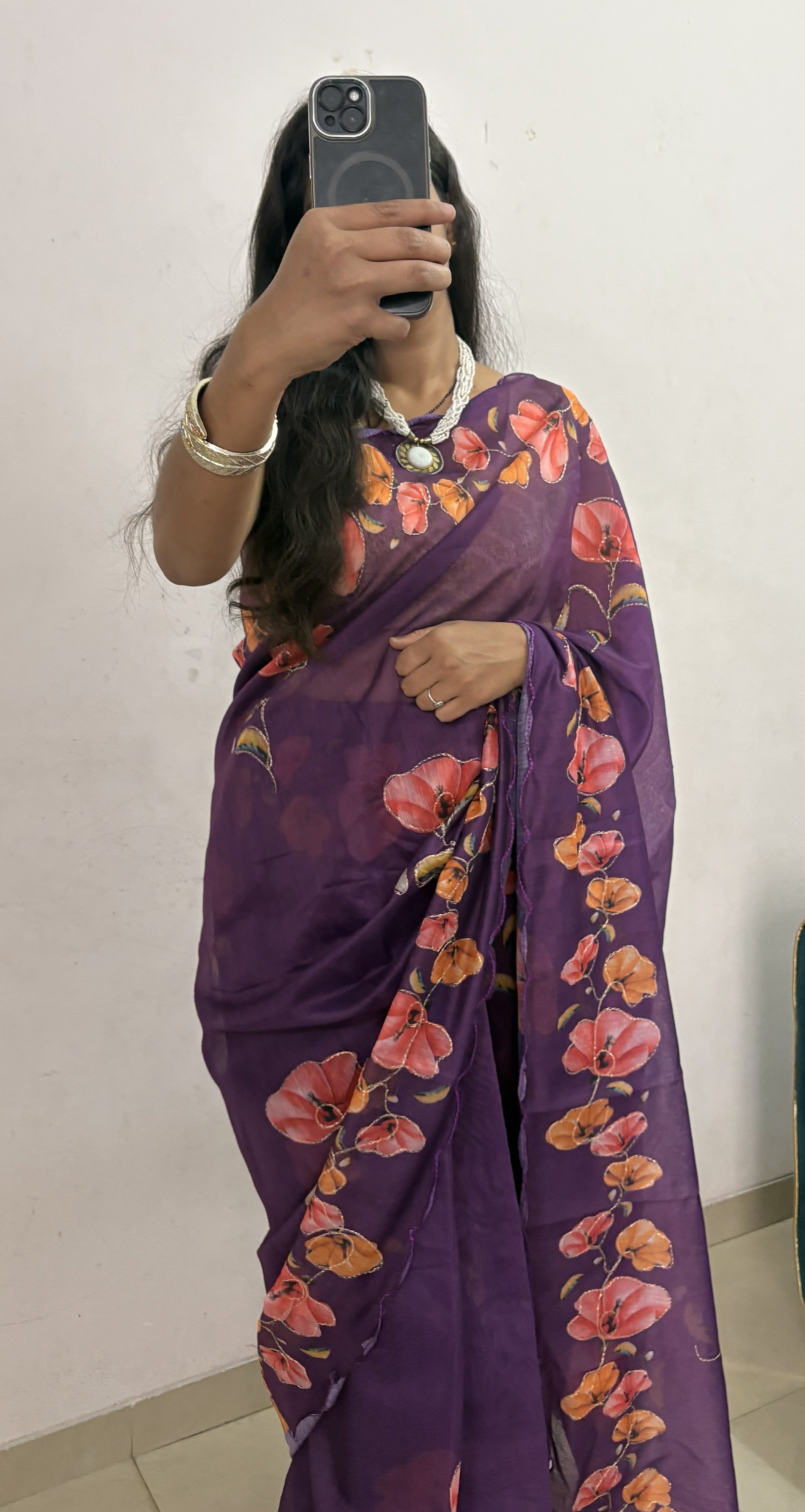 Purple Floral Cotton Saree