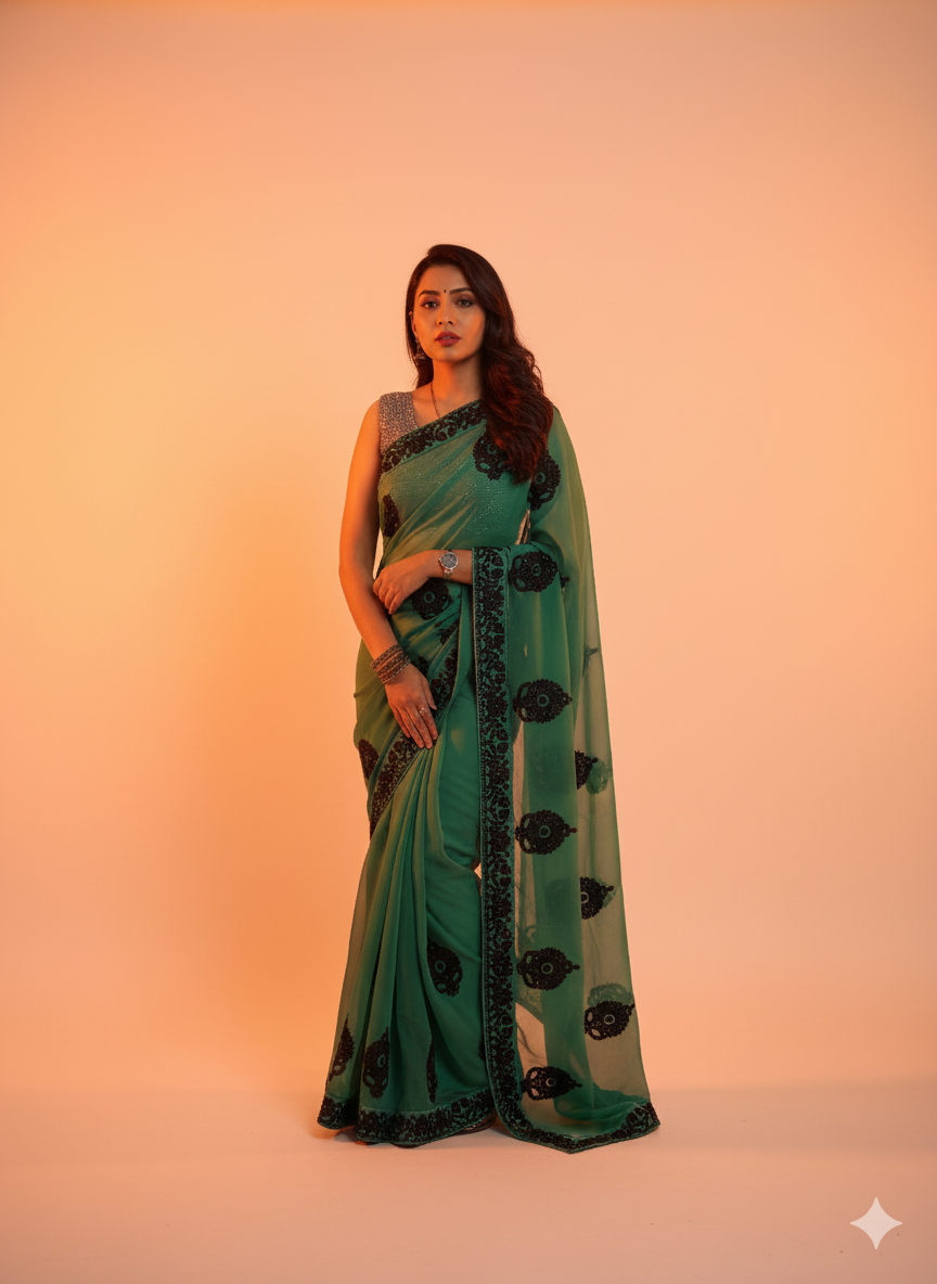 Green Embroidery Saree – Elegant Statement