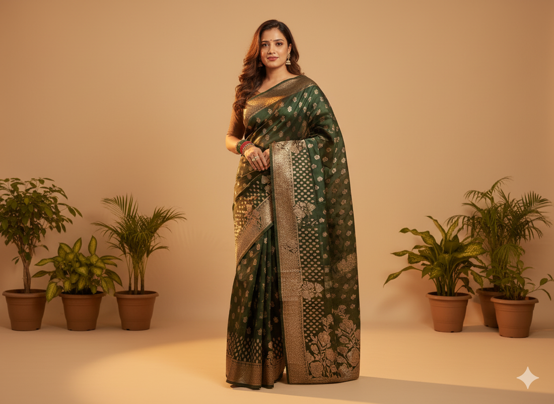 High Quality Green Festive Saree – Regal Celebration