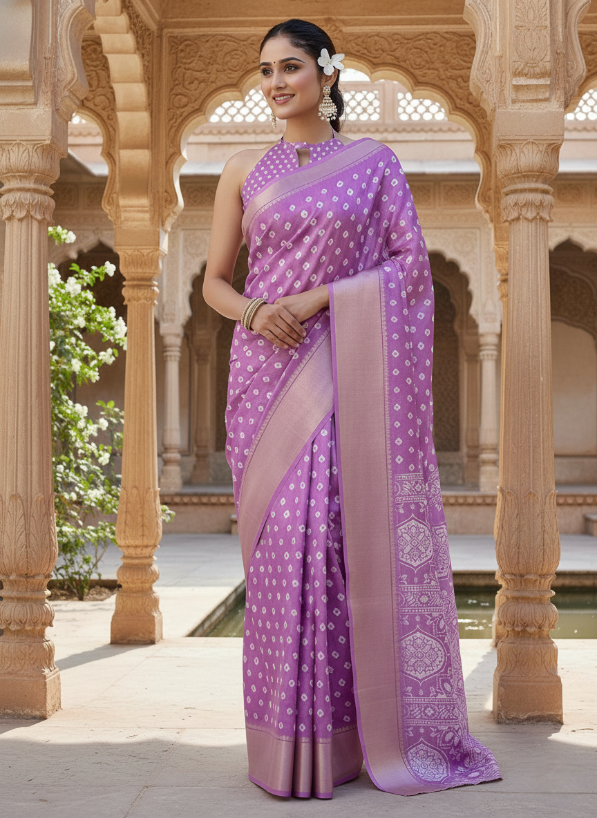 Purple Bandhani dola silk