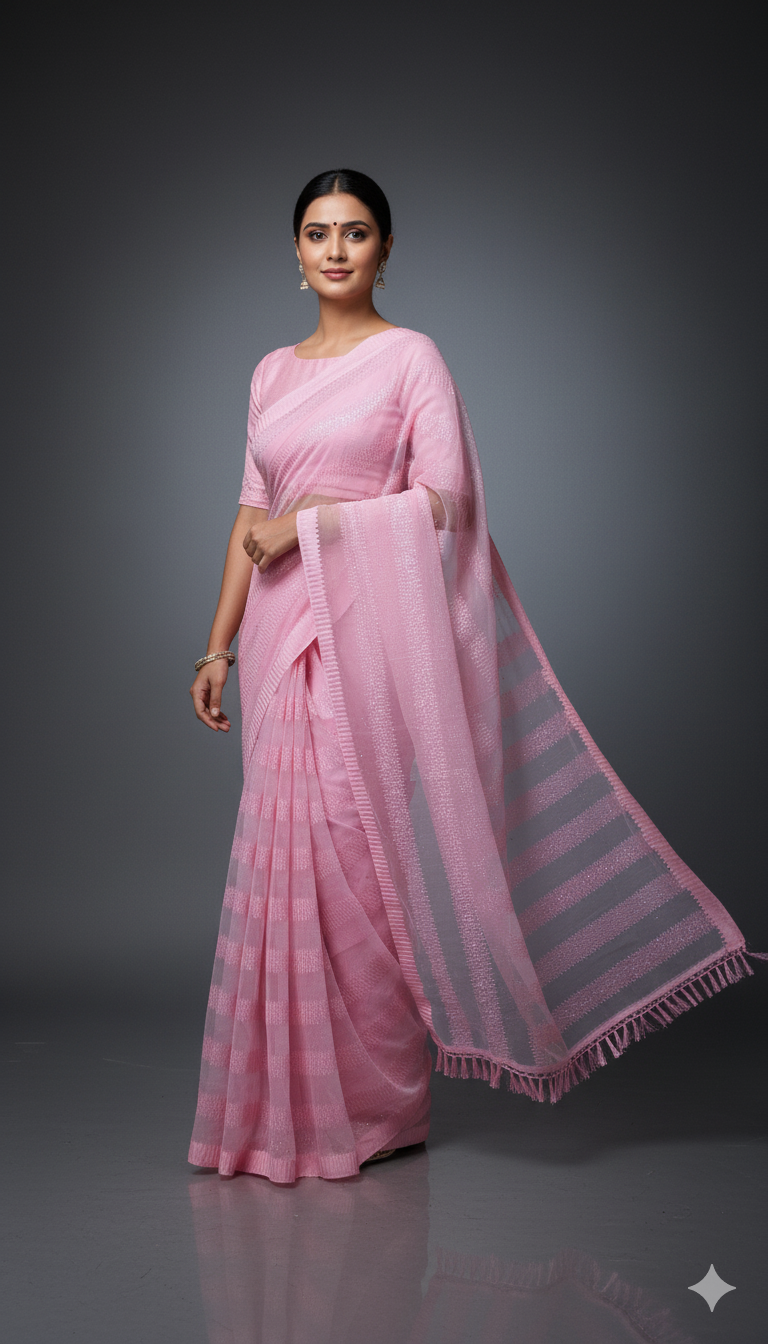 Pink Net Partywear Saree – Glamorous Celebration