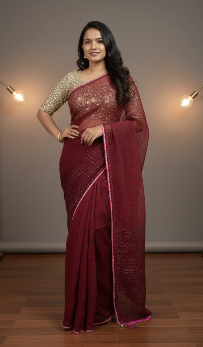 Maroon Organza Saree