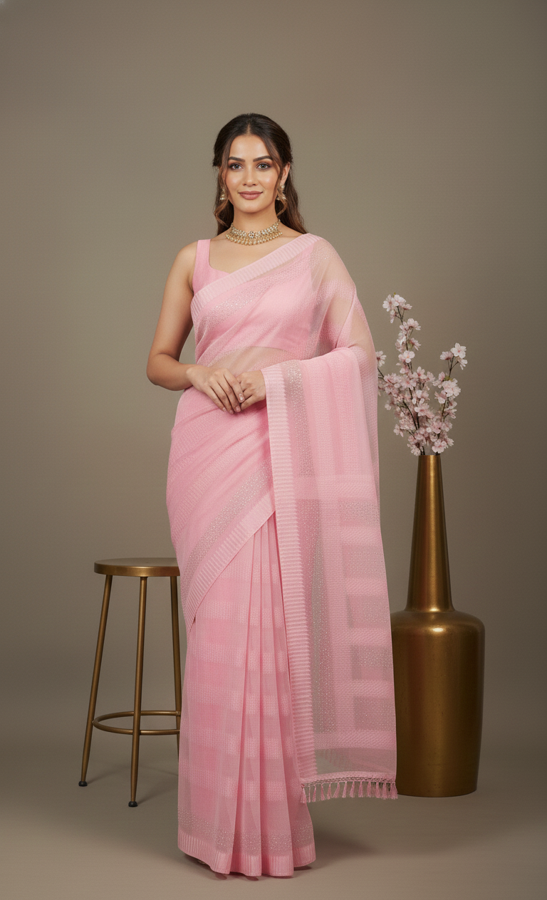 Pink Net Festive Saree