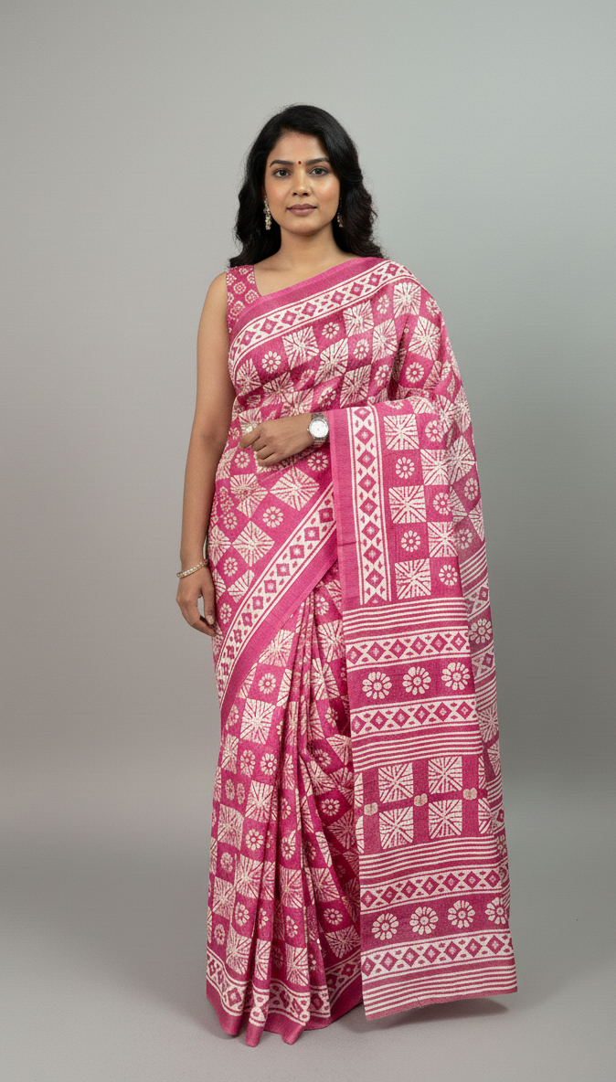 Pink Printed Dola Silk Saree