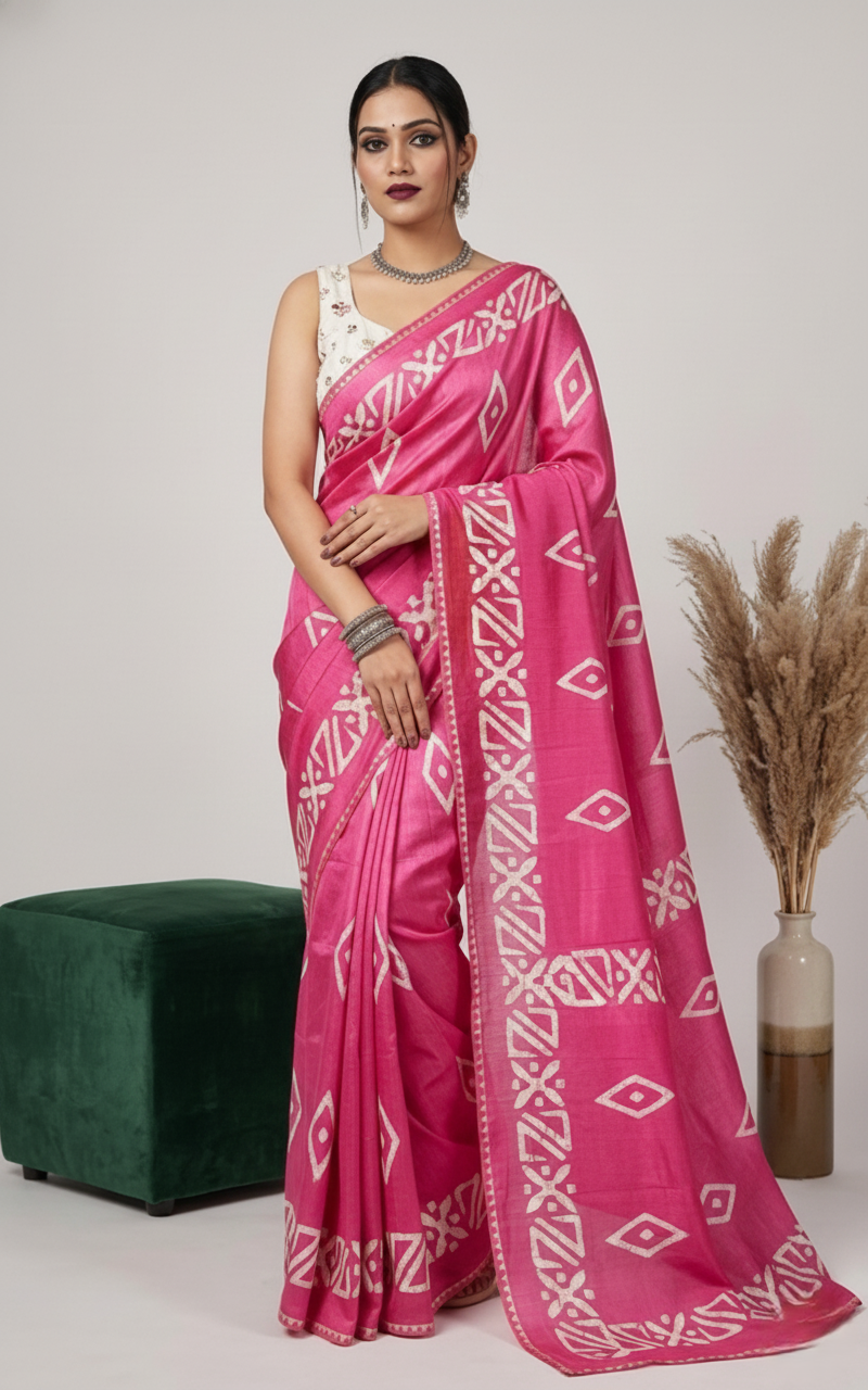 Pink Printed Dola Silk Saree