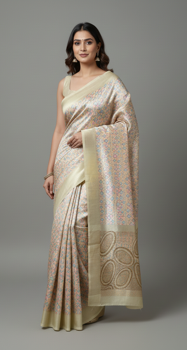 Multicolor Printed Shiny Saree