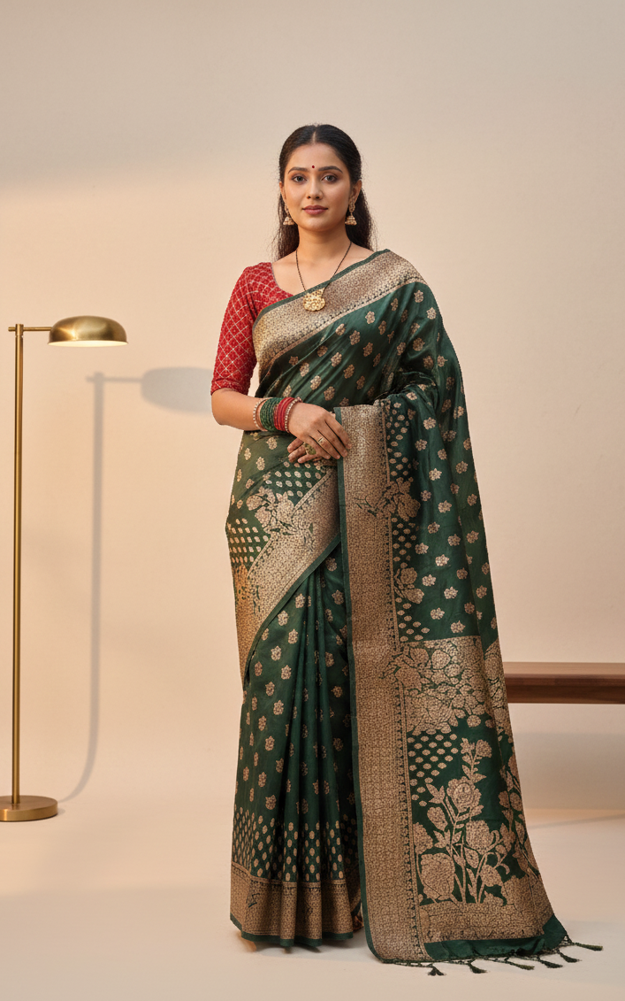 Green Festive Kathpadar Saree