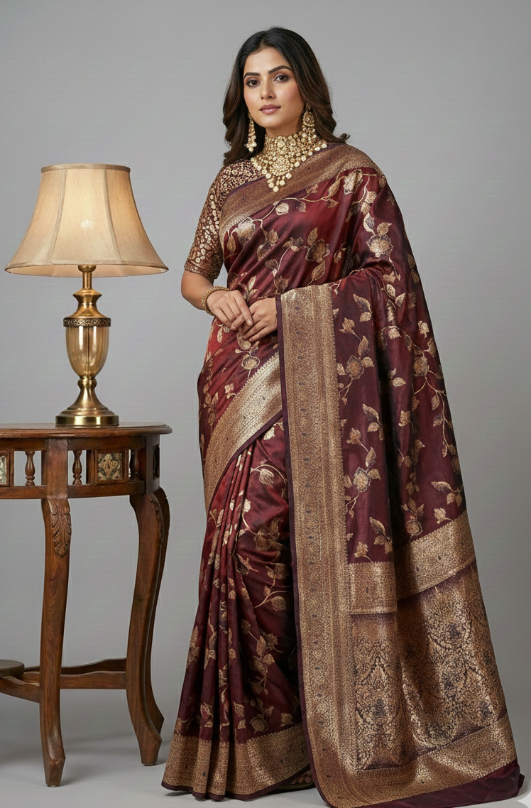 Maroon Banarasi Silk Saree