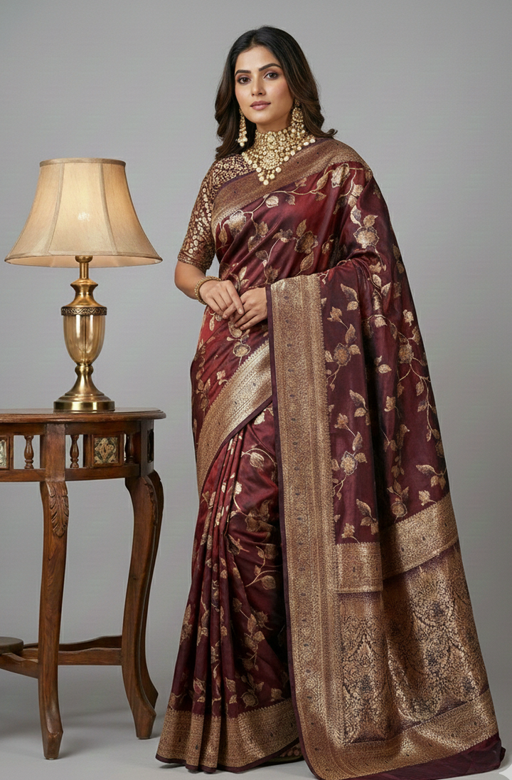 Maroon Banarasi Silk Saree