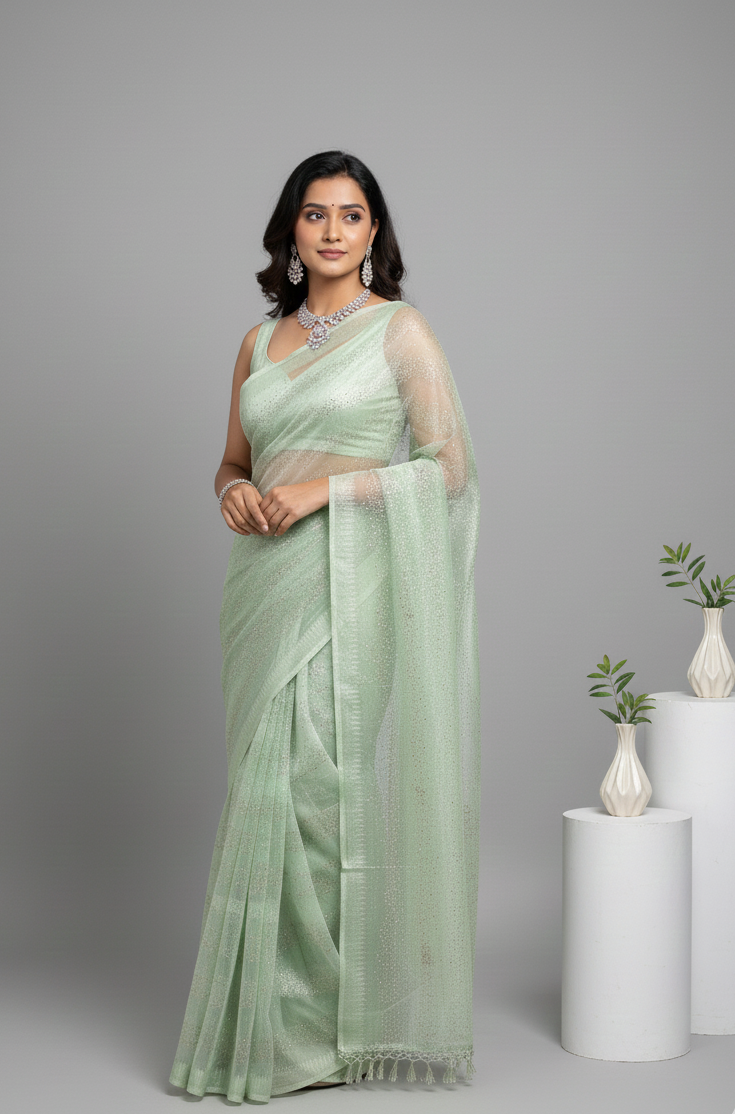light Green Net Saree