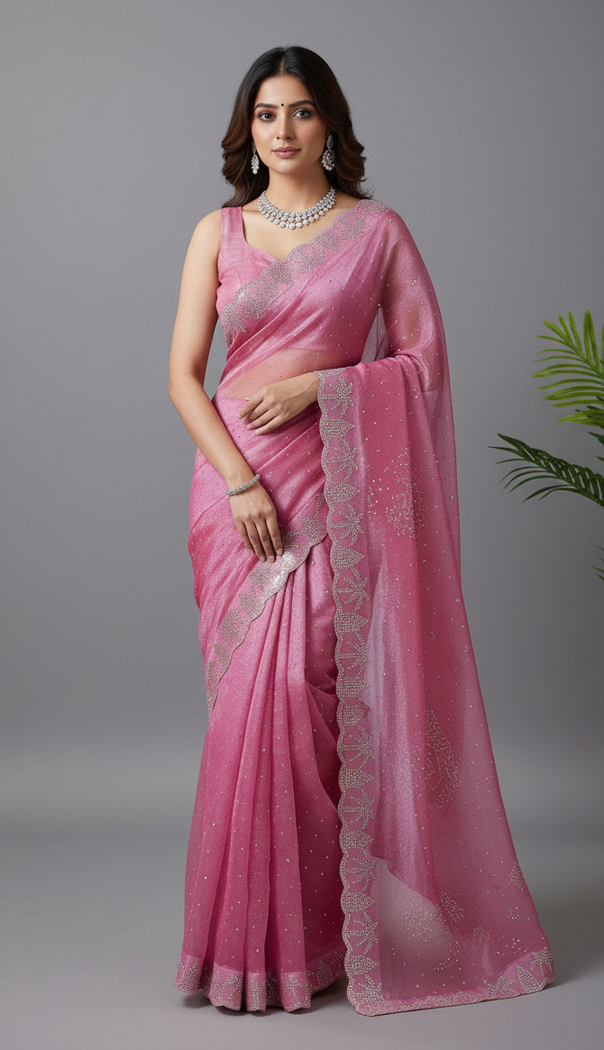Pink Tissue Party Wear Saree